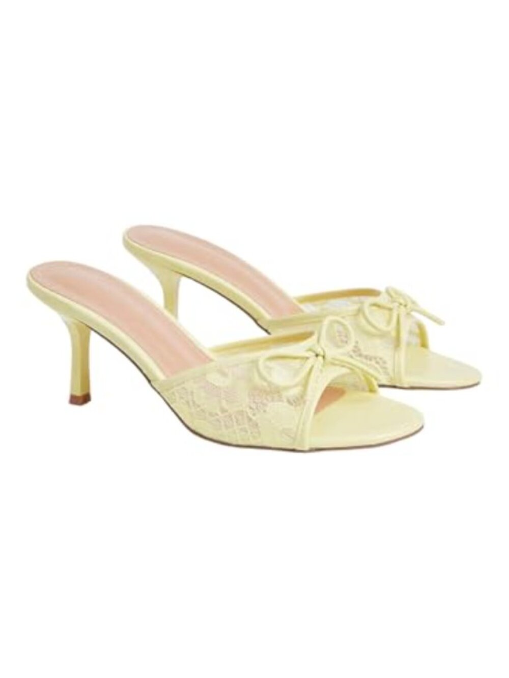 Lace Kitten Heel Bow Mesh Open Toe Dressy Heels